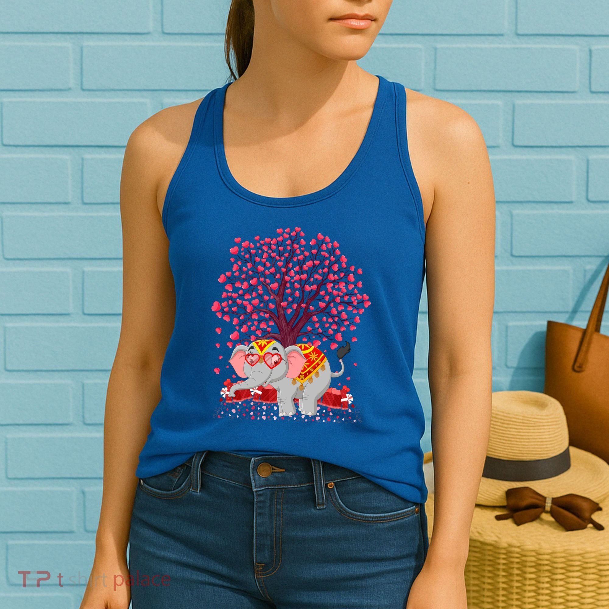 Elephant Lover Heart Tree Indian Elephant Valentine's Day Gift Women's Tank Top