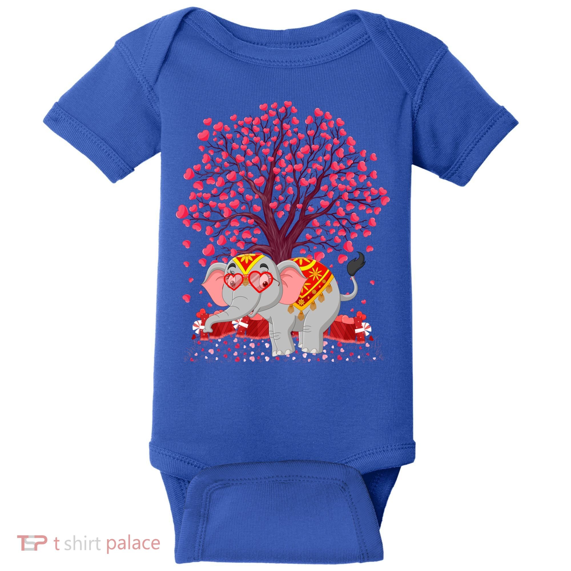 Elephant Lover Heart Tree Indian Elephant Valentine's Day Gift Baby Bodysuit