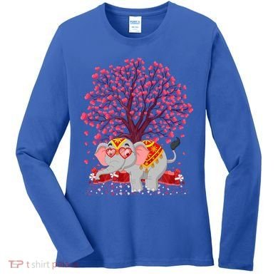 Elephant Lover Heart Tree Indian Elephant Valentine's Day Gift Women's Long Sleeve Shirt