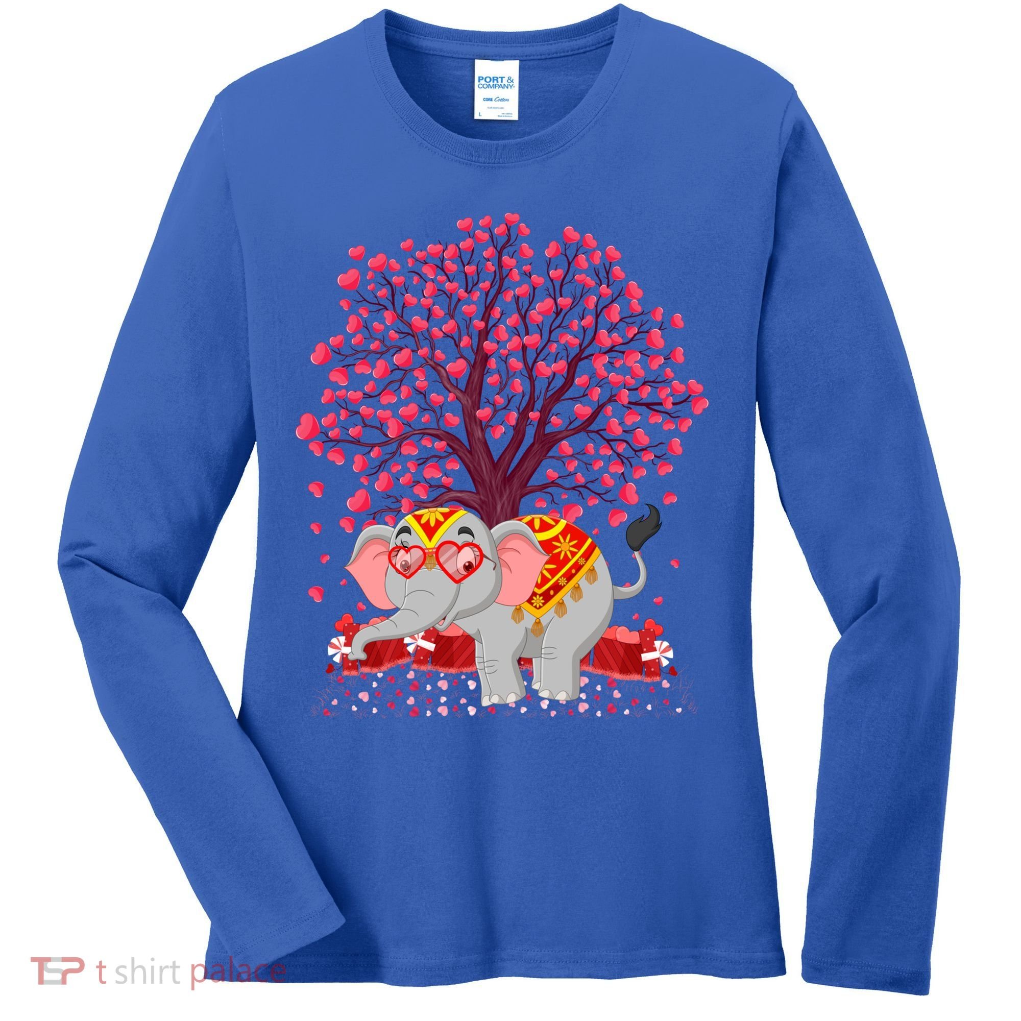 Elephant Lover Heart Tree Indian Elephant Valentine's Day Gift Women's Long Sleeve Shirt