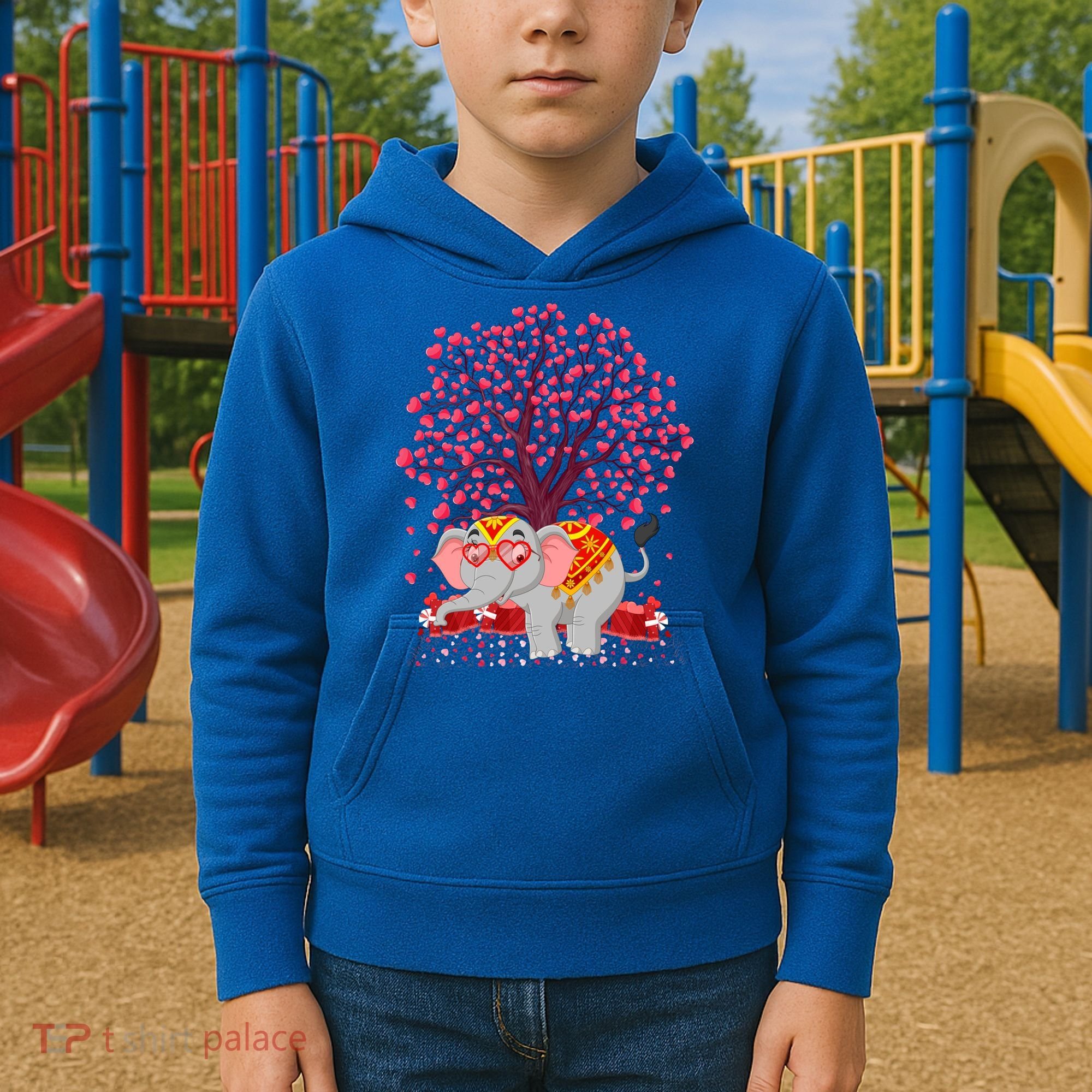 Elephant Lover Heart Tree Indian Elephant Valentine's Day Gift Kids Hoodie