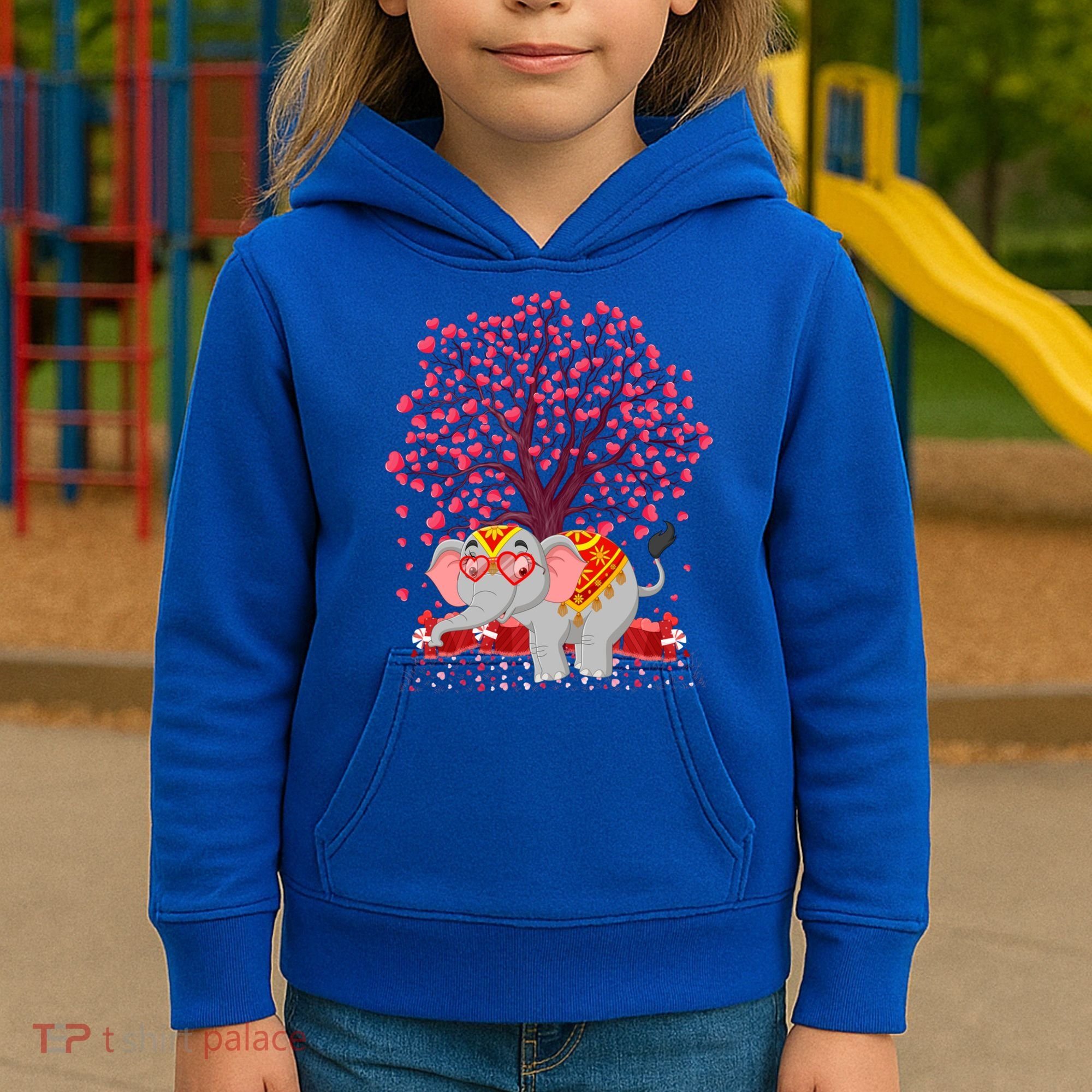 Elephant Lover Heart Tree Indian Elephant Valentine's Day Gift Kids Hoodie