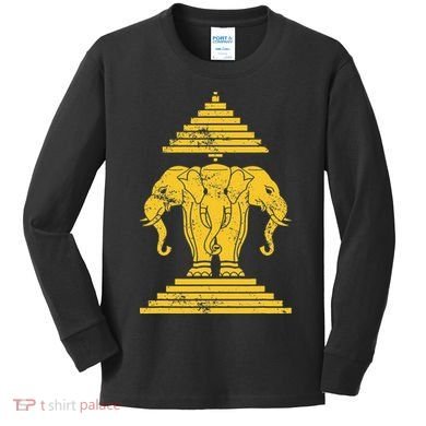 Erawan Laos Kingdom Three Headed Elephant Kids Long Sleeve Shirt