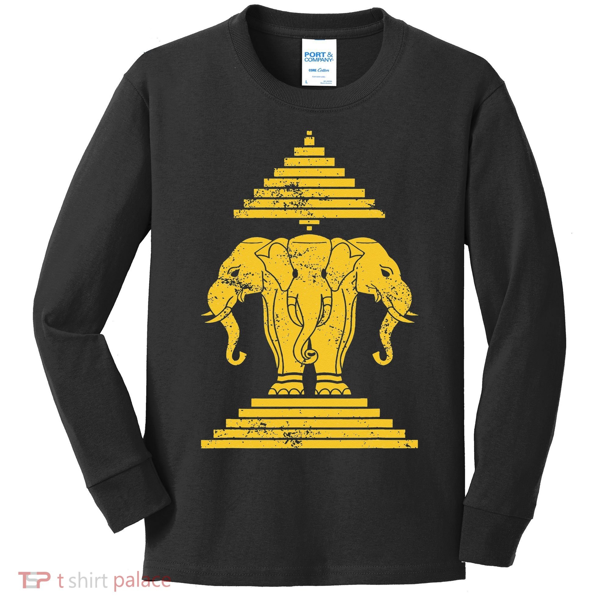 Erawan Laos Kingdom Three Headed Elephant Kids Long Sleeve Shirt