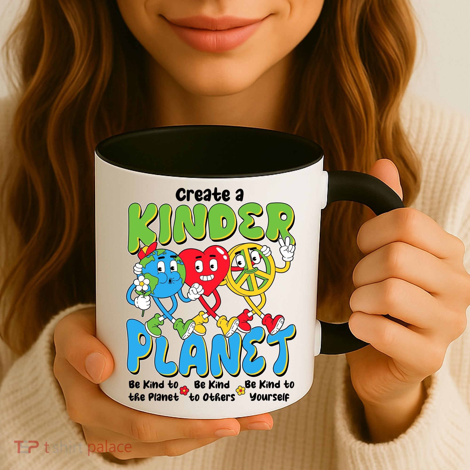 Earth Love Peace Create A Kinder Planet Earth Day Coffee Mug