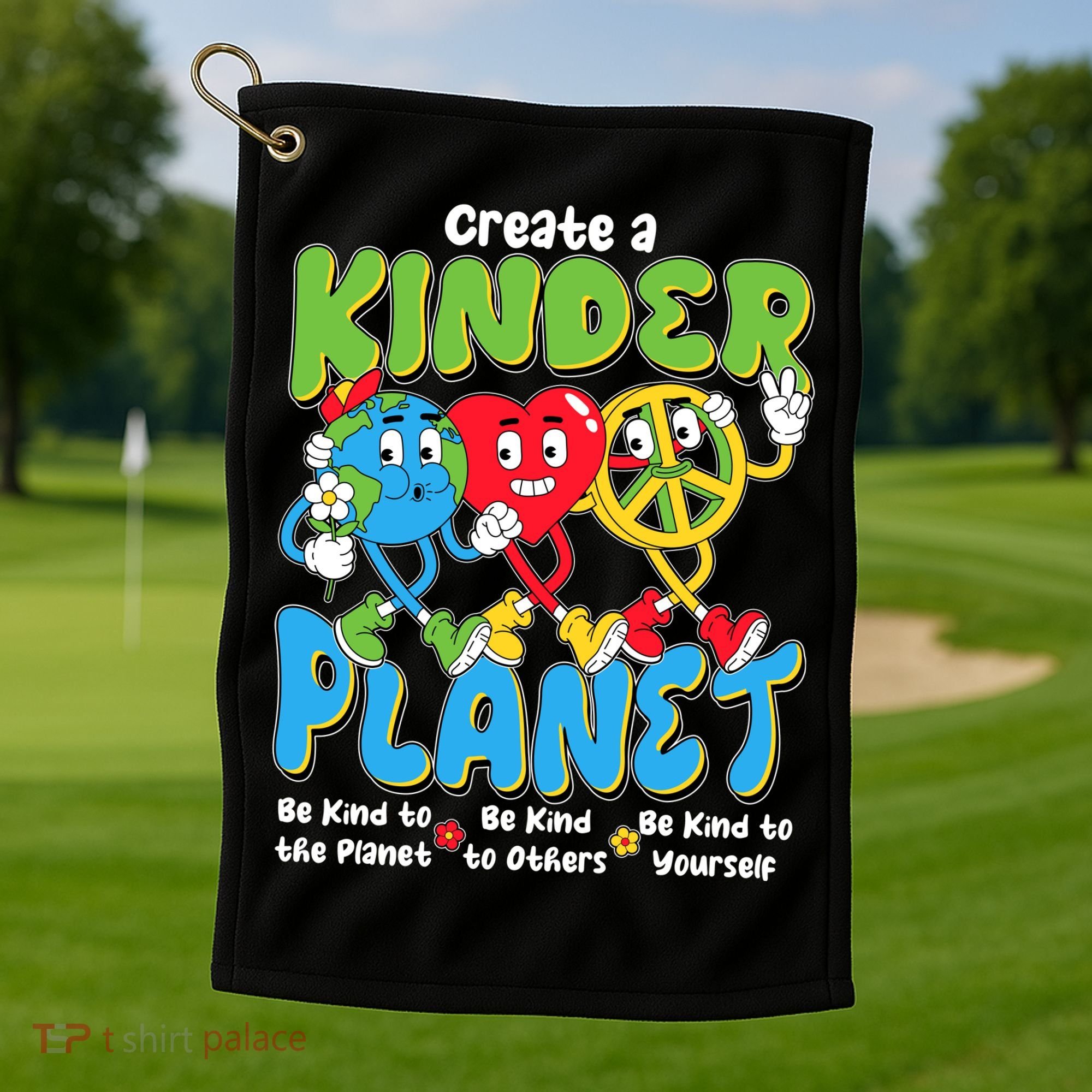 Earth Love Peace Create A Kinder Planet Earth Day Golf Towel