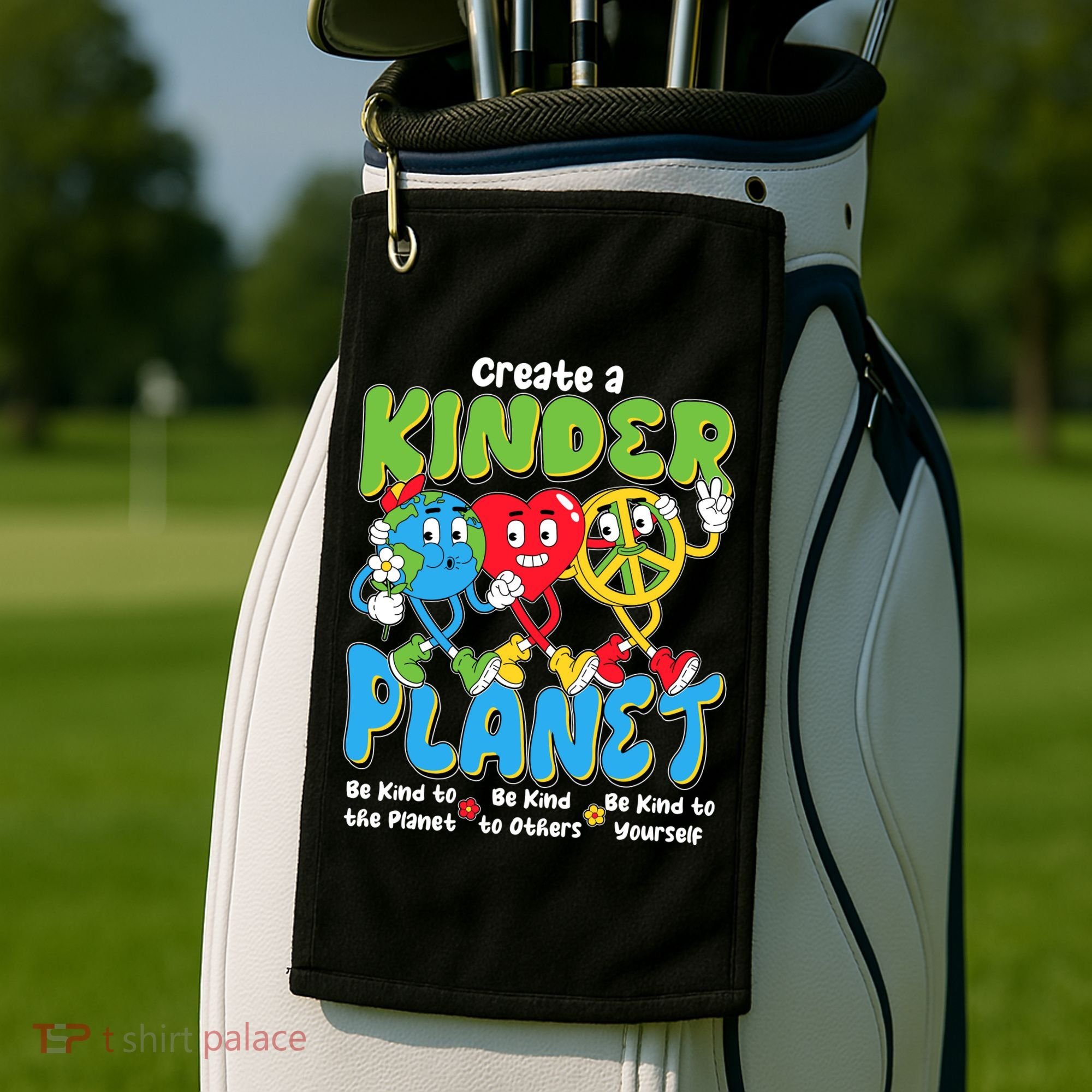 Earth Love Peace Create A Kinder Planet Earth Day Golf Towel