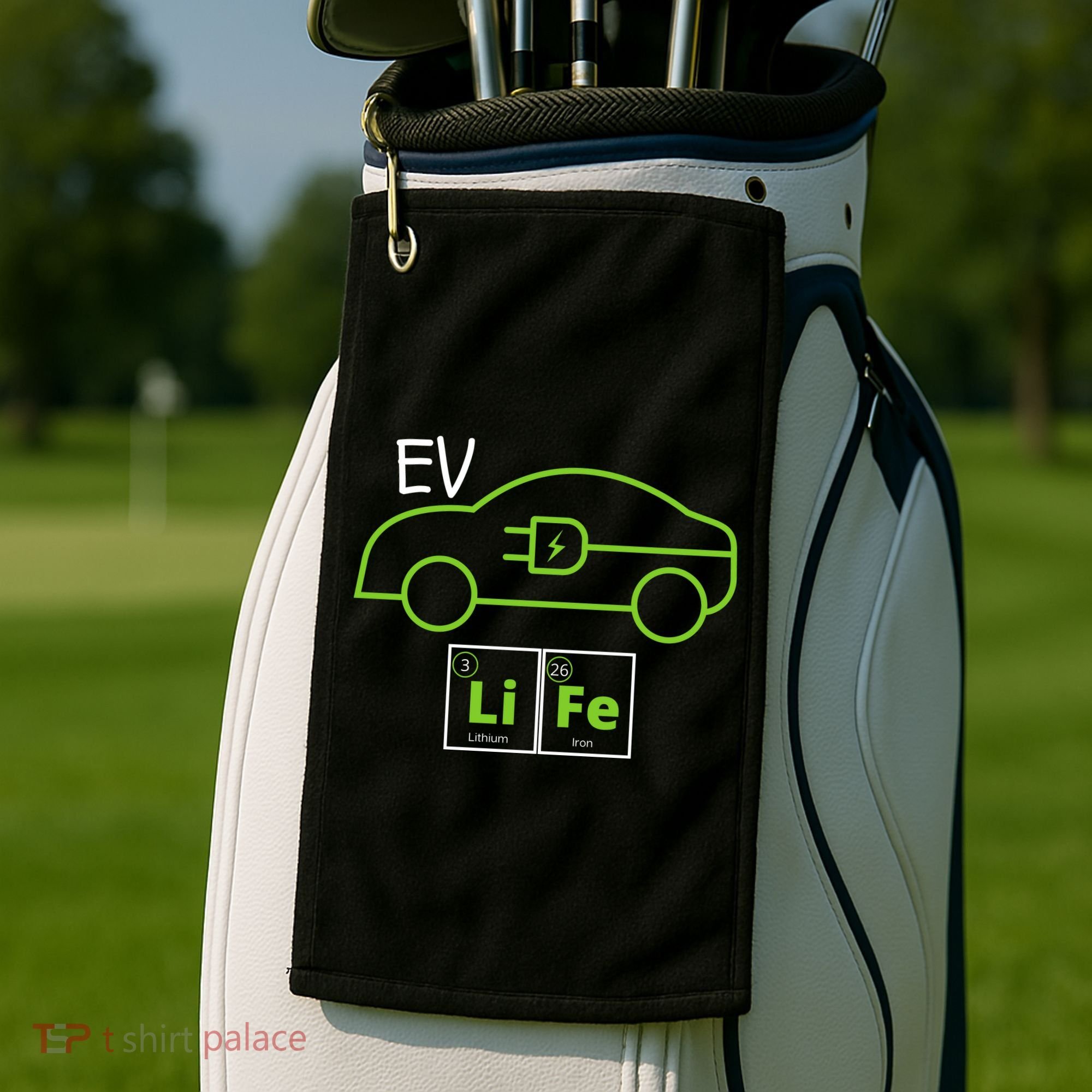 EV Life Periodic Table Of Elements Electric Vehicle Electric Power EV Driver Golf Towel