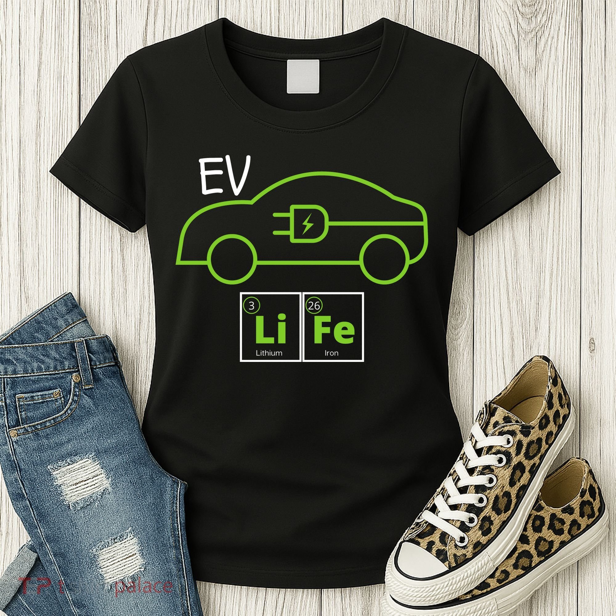 EV Life Periodic Table Of Elements Electric Vehicle Electric Power EV Driver Women's T-Shirt