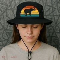 Elephant Lover Retro Sunset Bucket Hat thumb 3