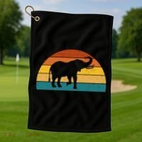 Elephant Lover Retro Sunset Golf Towel thumb 1