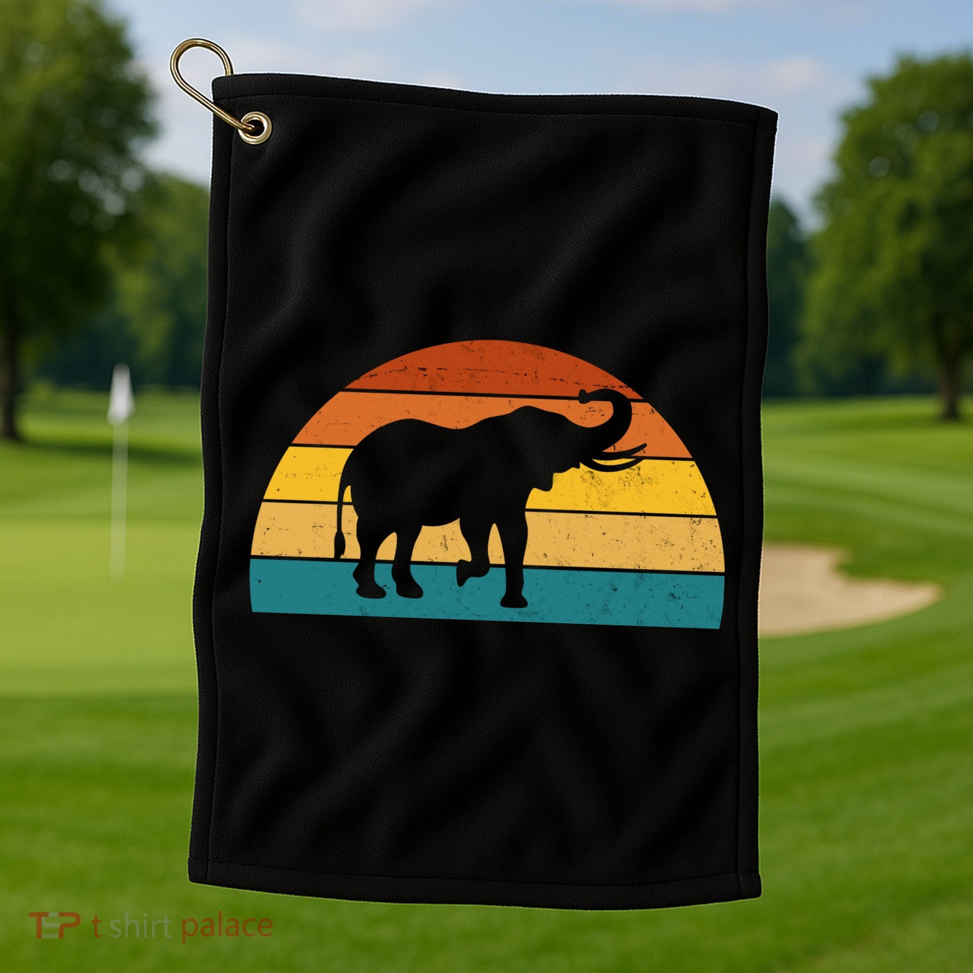 Elephant Lover Retro Sunset Golf Towel