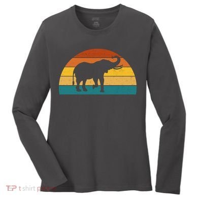 Elephant Lover Retro Sunset Women's Long Sleeve Shirt