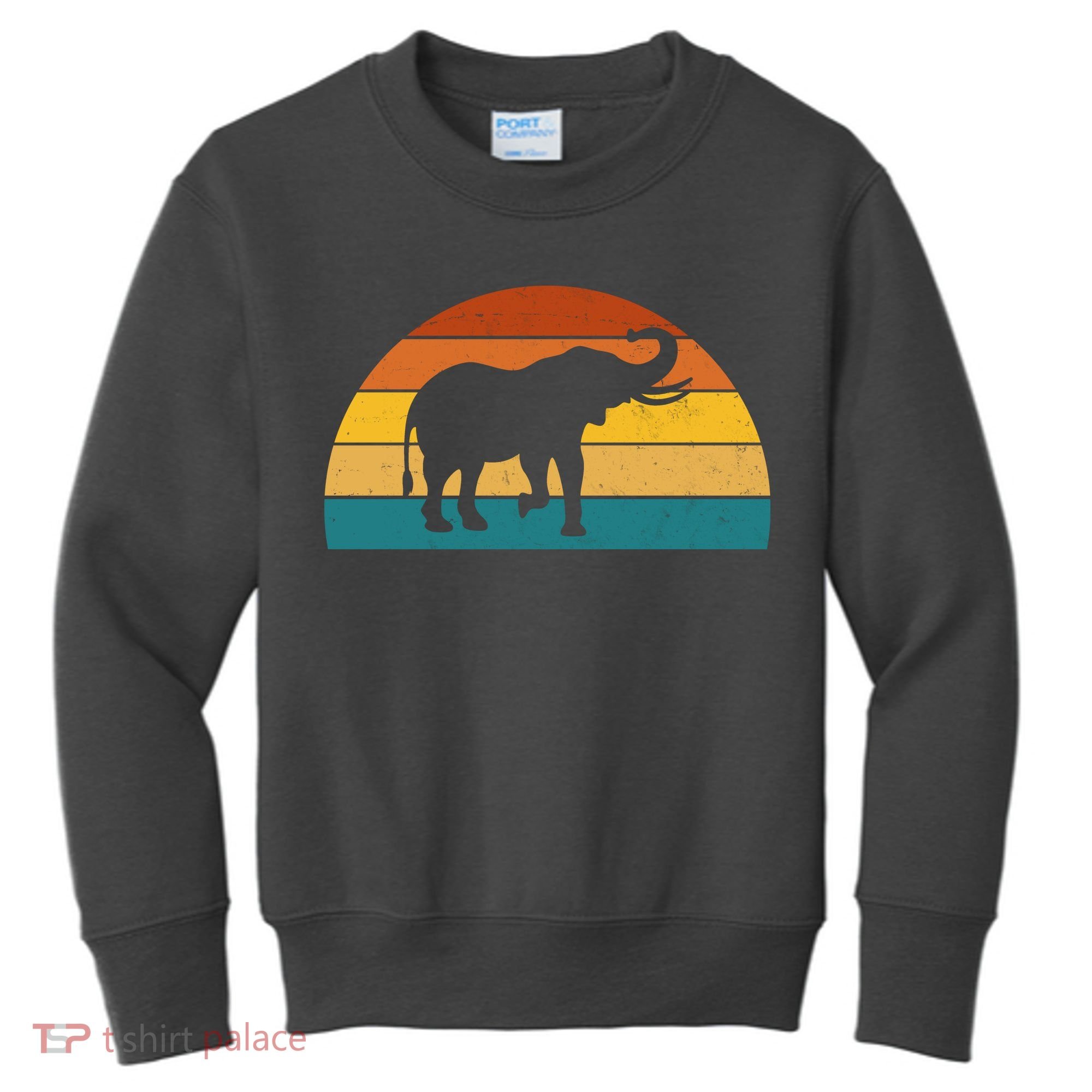 Elephant Lover Retro Sunset Kids Sweatshirt