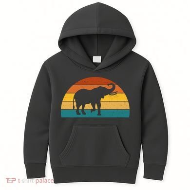 Elephant Lover Retro Sunset Kids Hoodie