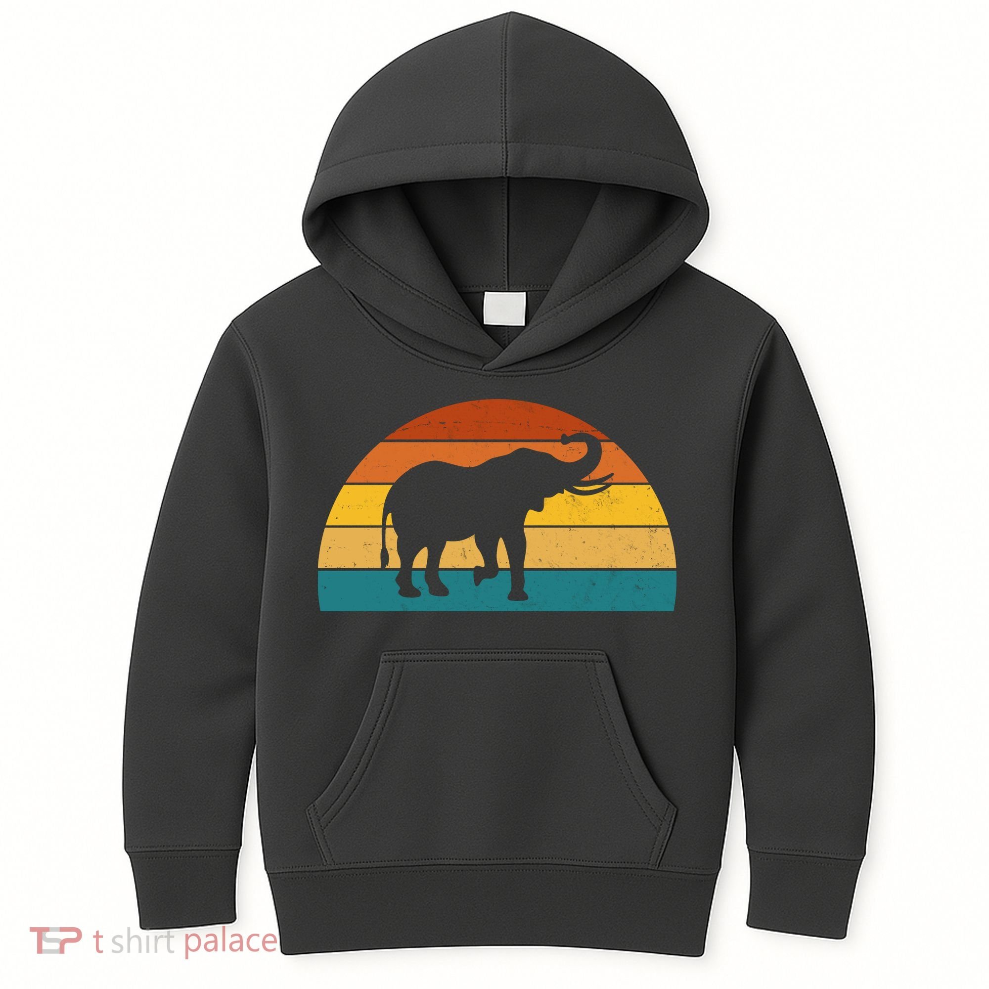 Elephant Lover Retro Sunset Kids Hoodie