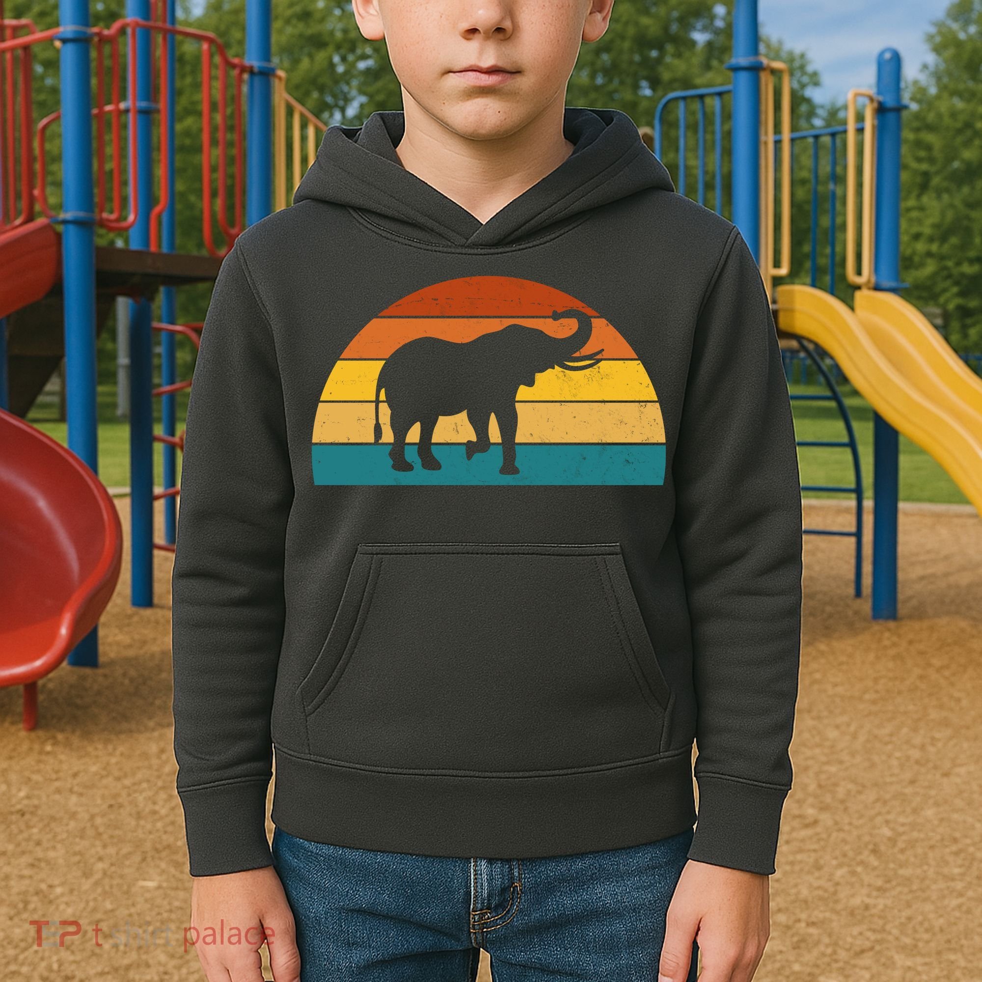 Elephant Lover Retro Sunset Kids Hoodie