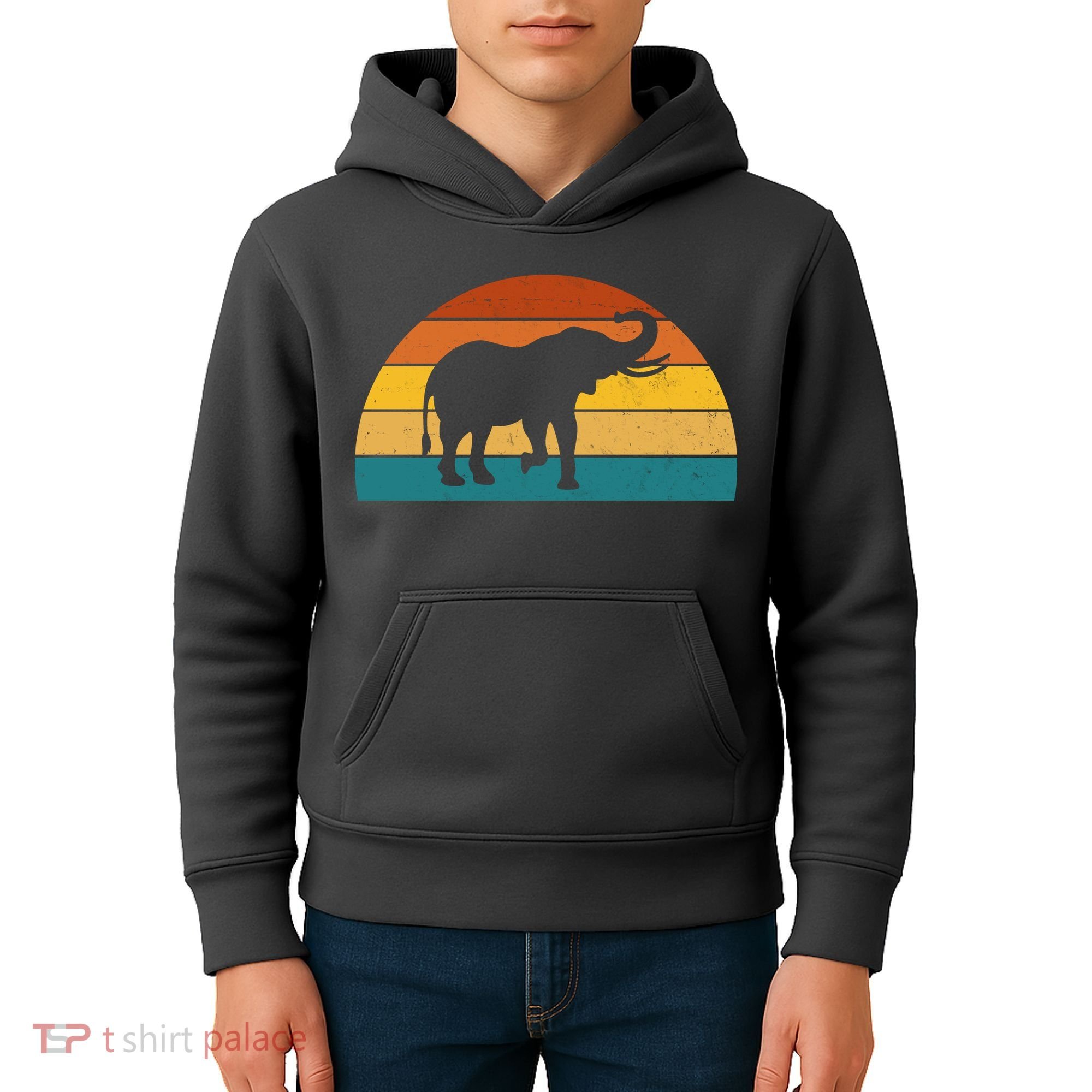 Elephant Lover Retro Sunset Kids Hoodie
