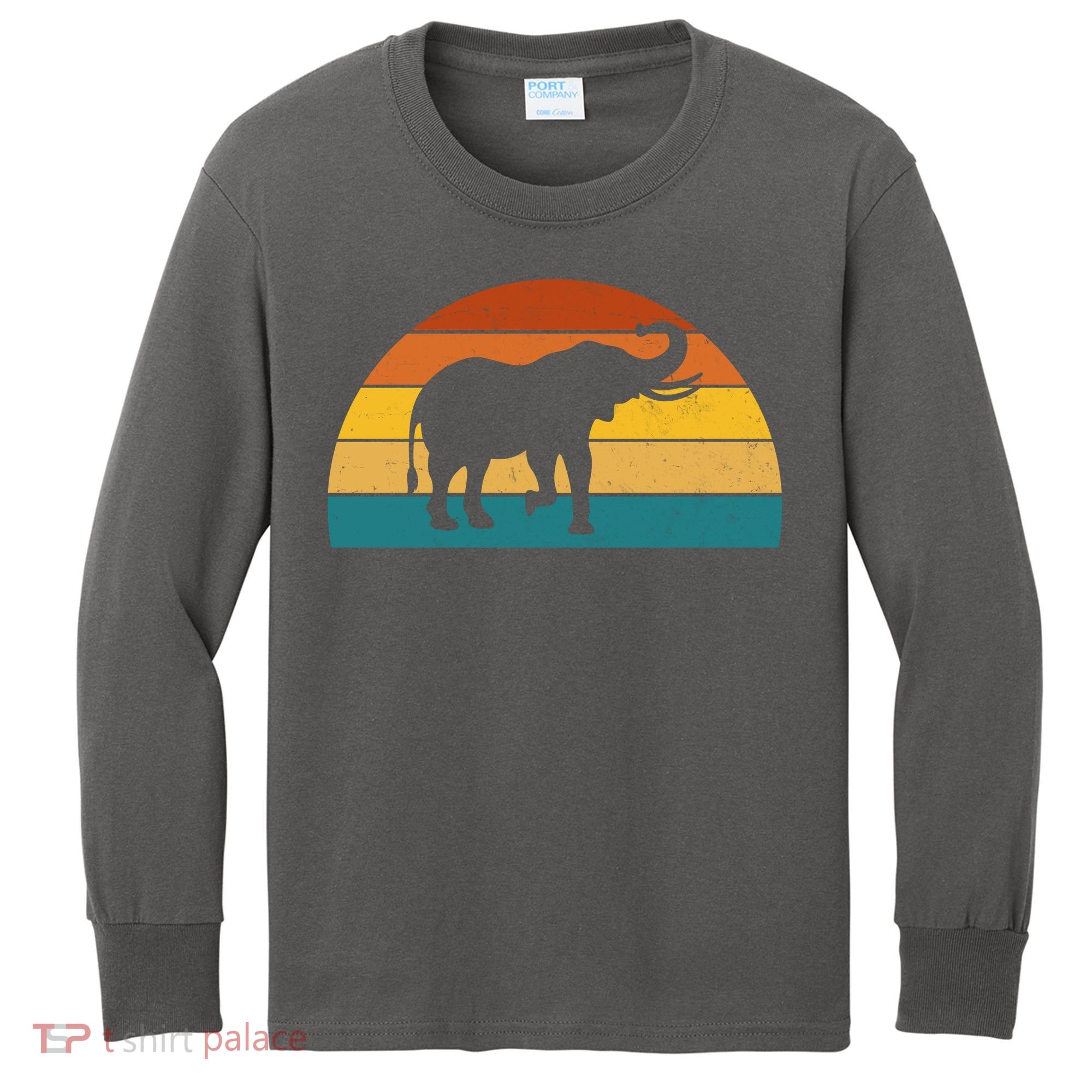 Elephant Lover Retro Sunset Kids Long Sleeve Shirt