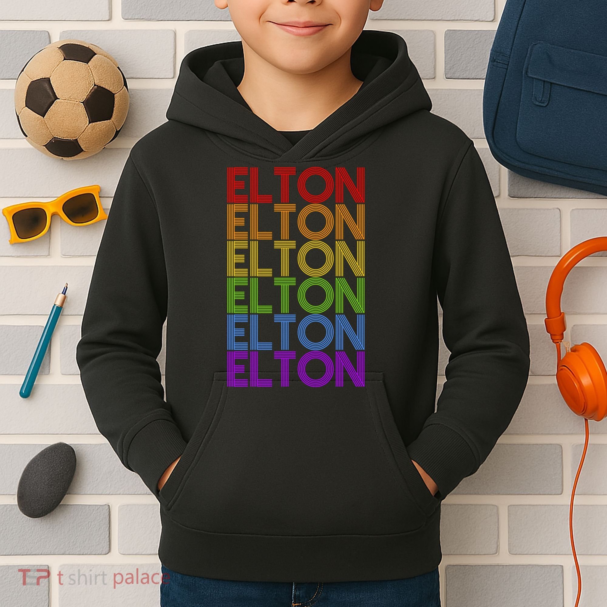Elton Wordmark Pattern Retro Style Kids Hoodie
