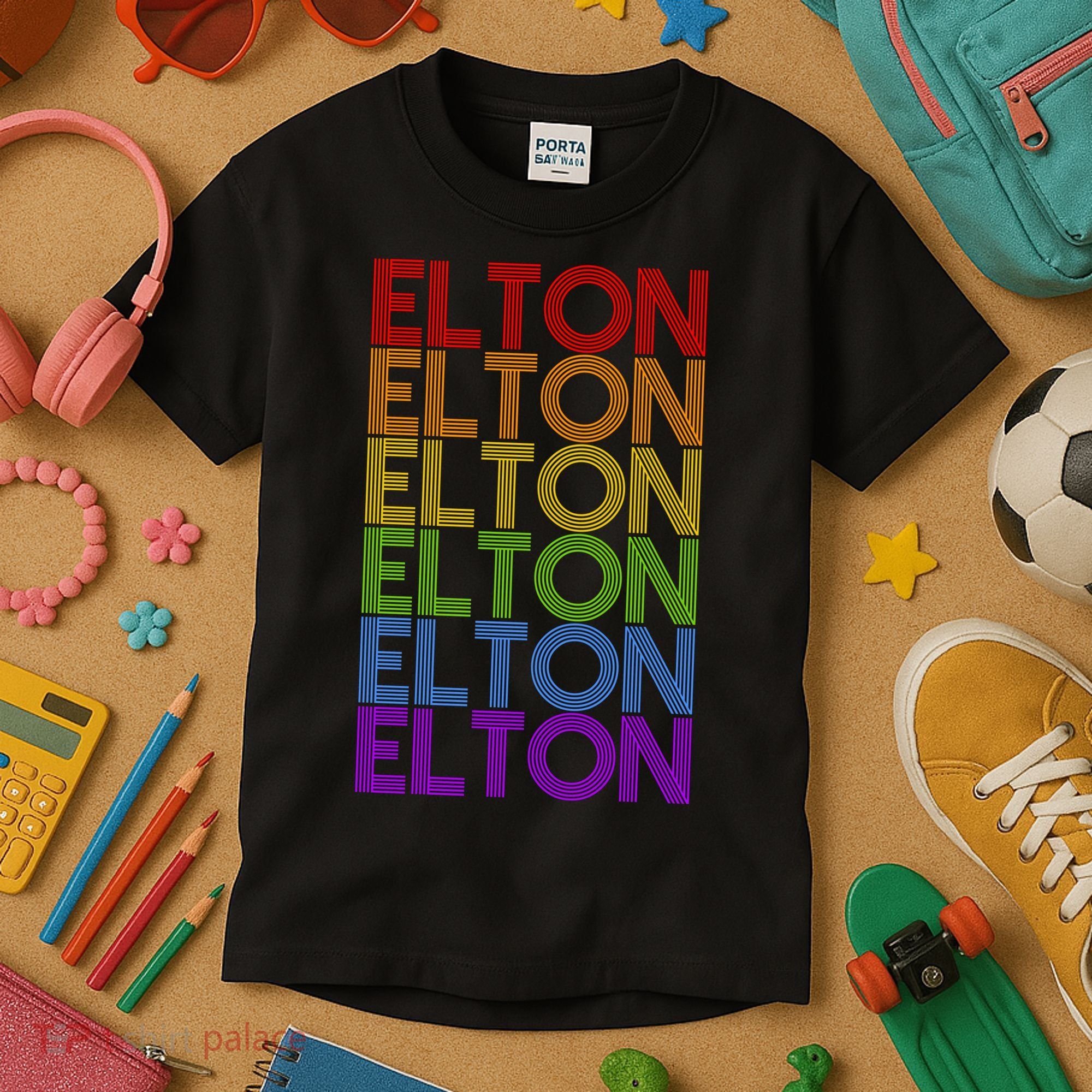 Elton Wordmark Pattern Retro Style Kids T-Shirt