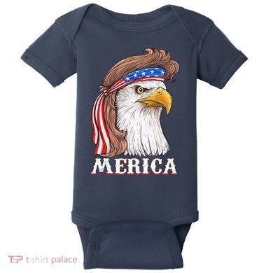 Eagle Mullet 4th Of July USA American Flag Merica Baby Bodysuit
