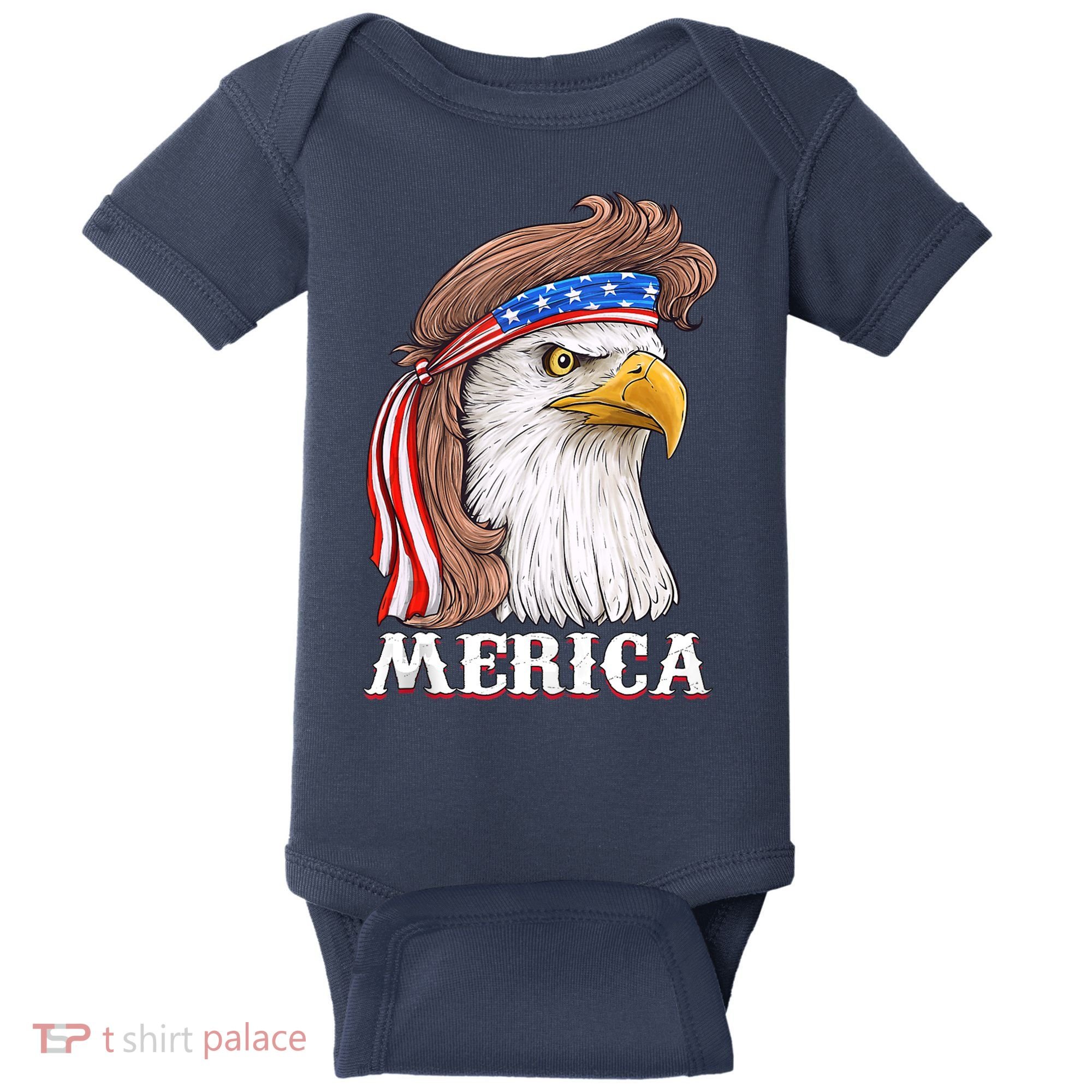 Eagle Mullet 4th Of July USA American Flag Merica Baby Bodysuit