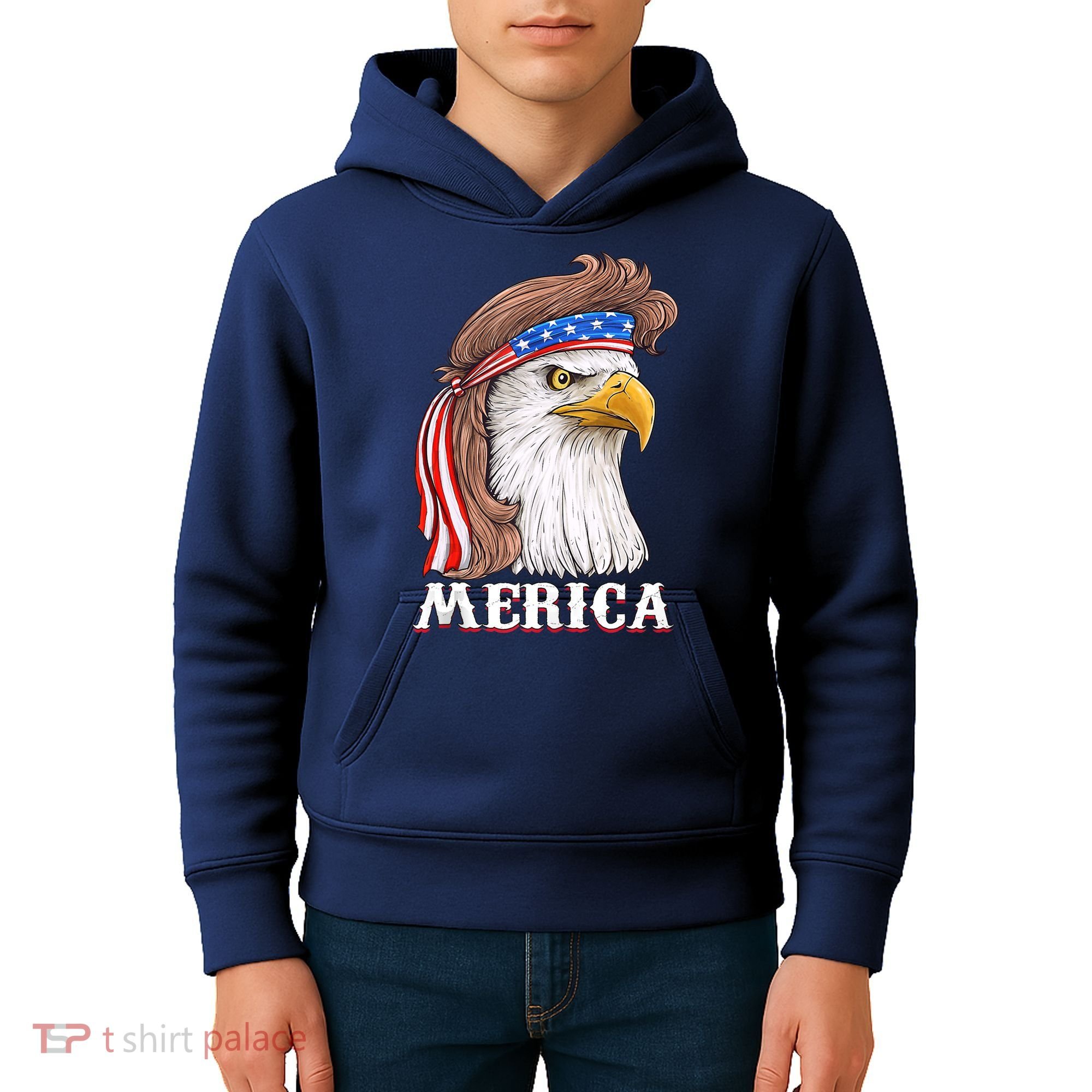 Eagle Mullet 4th Of July USA American Flag Merica Kids Hoodie