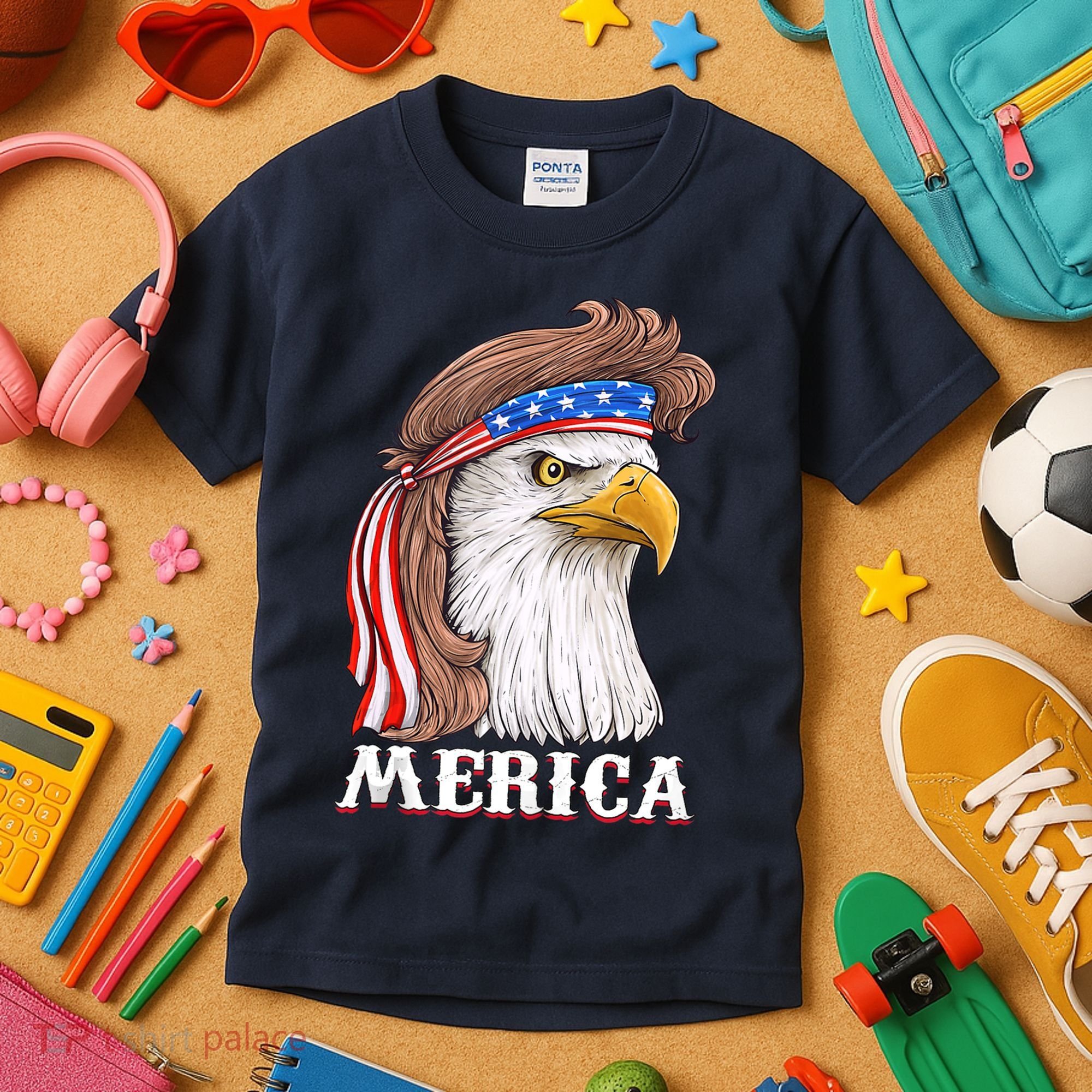 Eagle Mullet 4th Of July USA American Flag Merica Kids T-Shirt