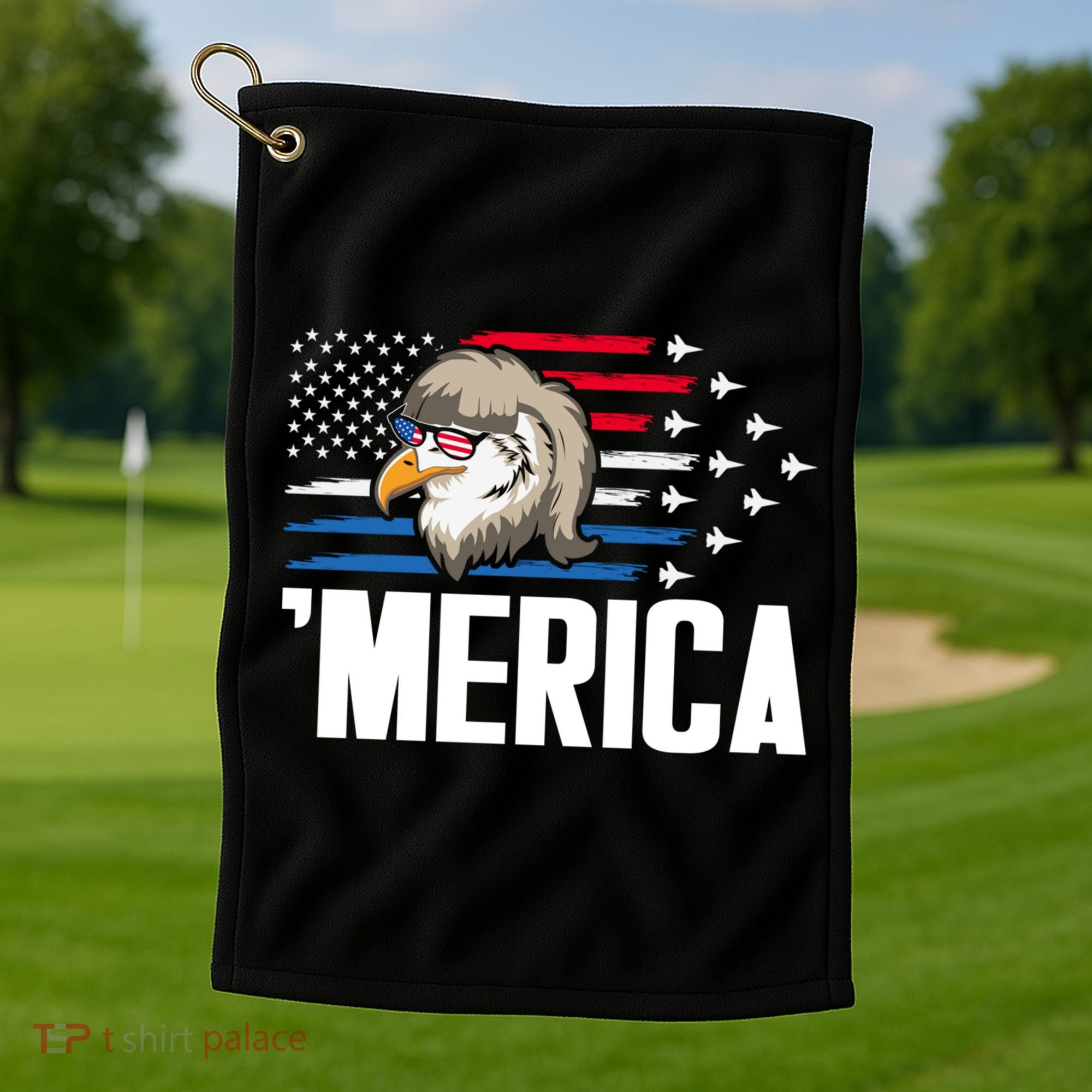 Eagle Mullet 4th Of July Gift USA American Flag Merica Cool Gift Golf Towel