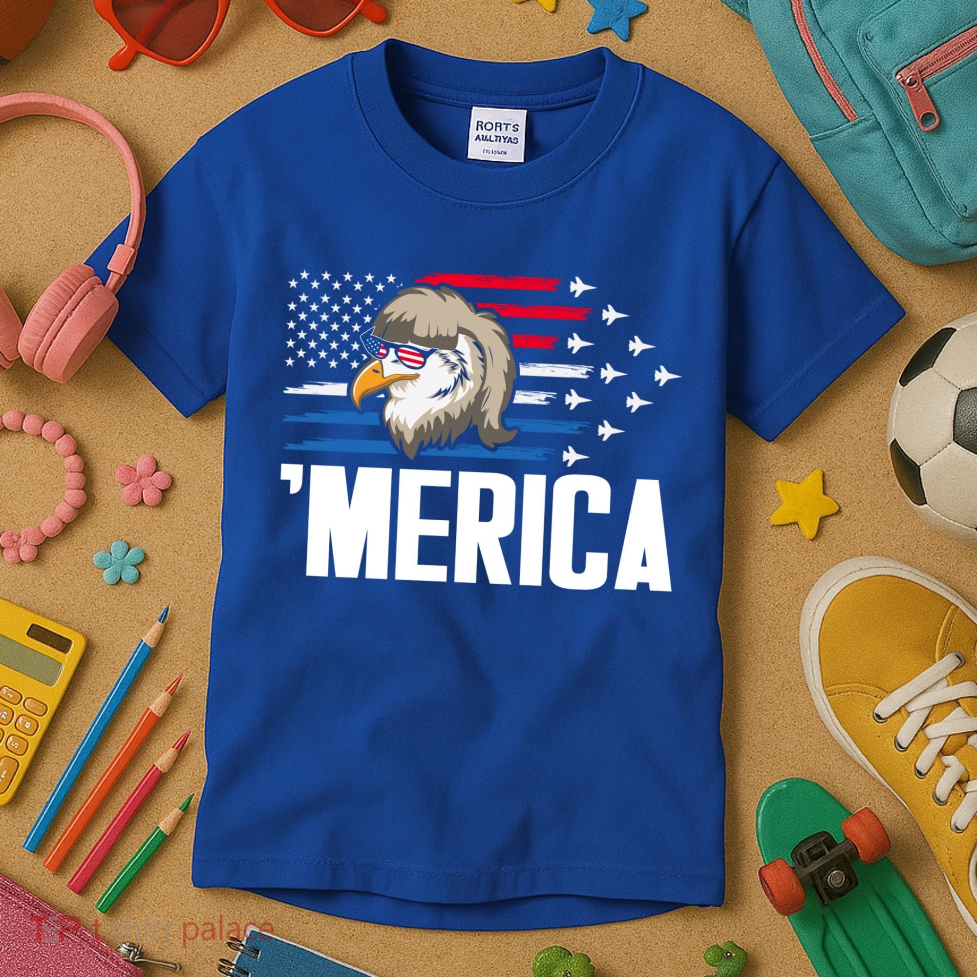 Eagle Mullet 4th Of July Gift USA American Flag Merica Cool Gift Kids T-Shirt