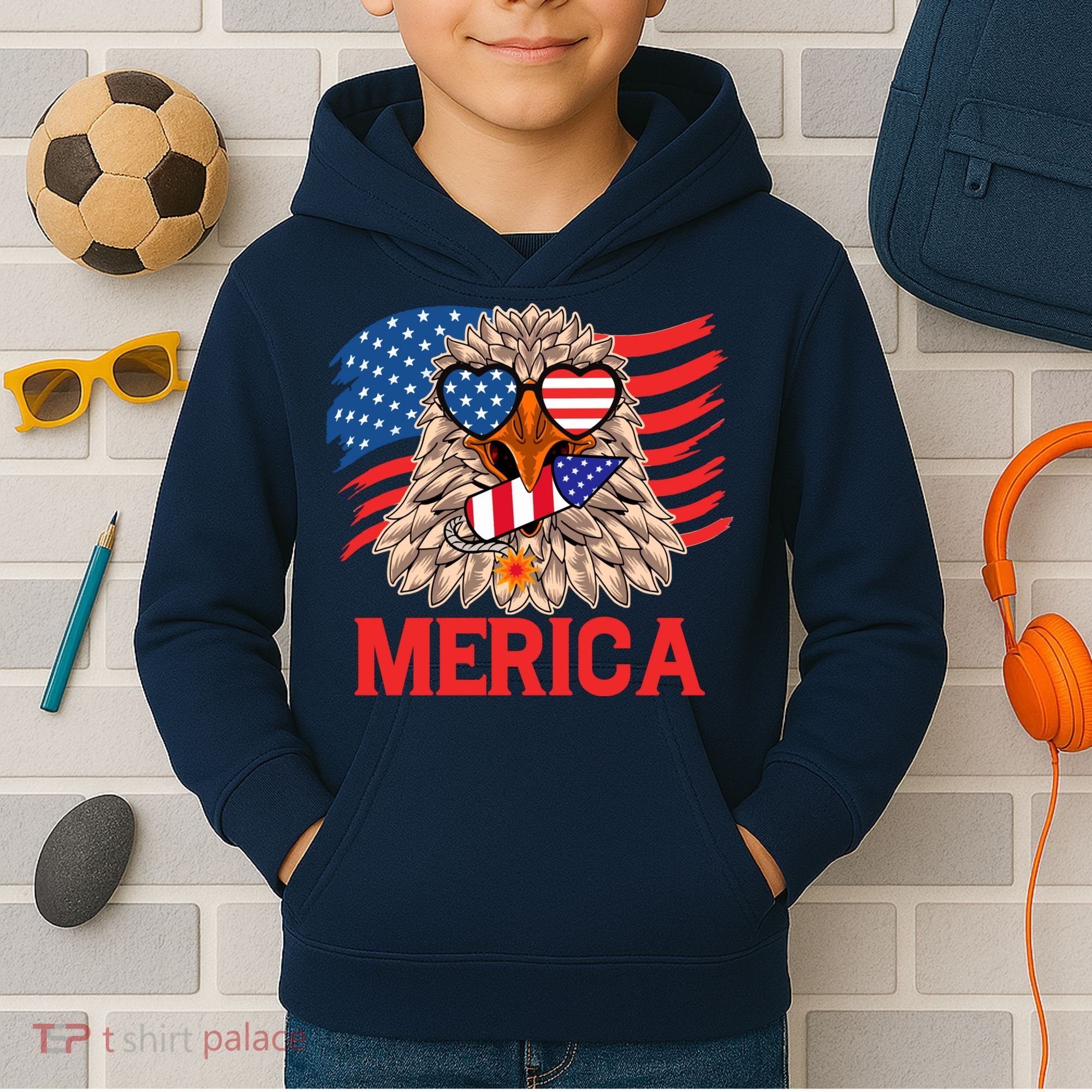 Eagle Mullet 4th Of July USA American Flag Merica Kids Hoodie
