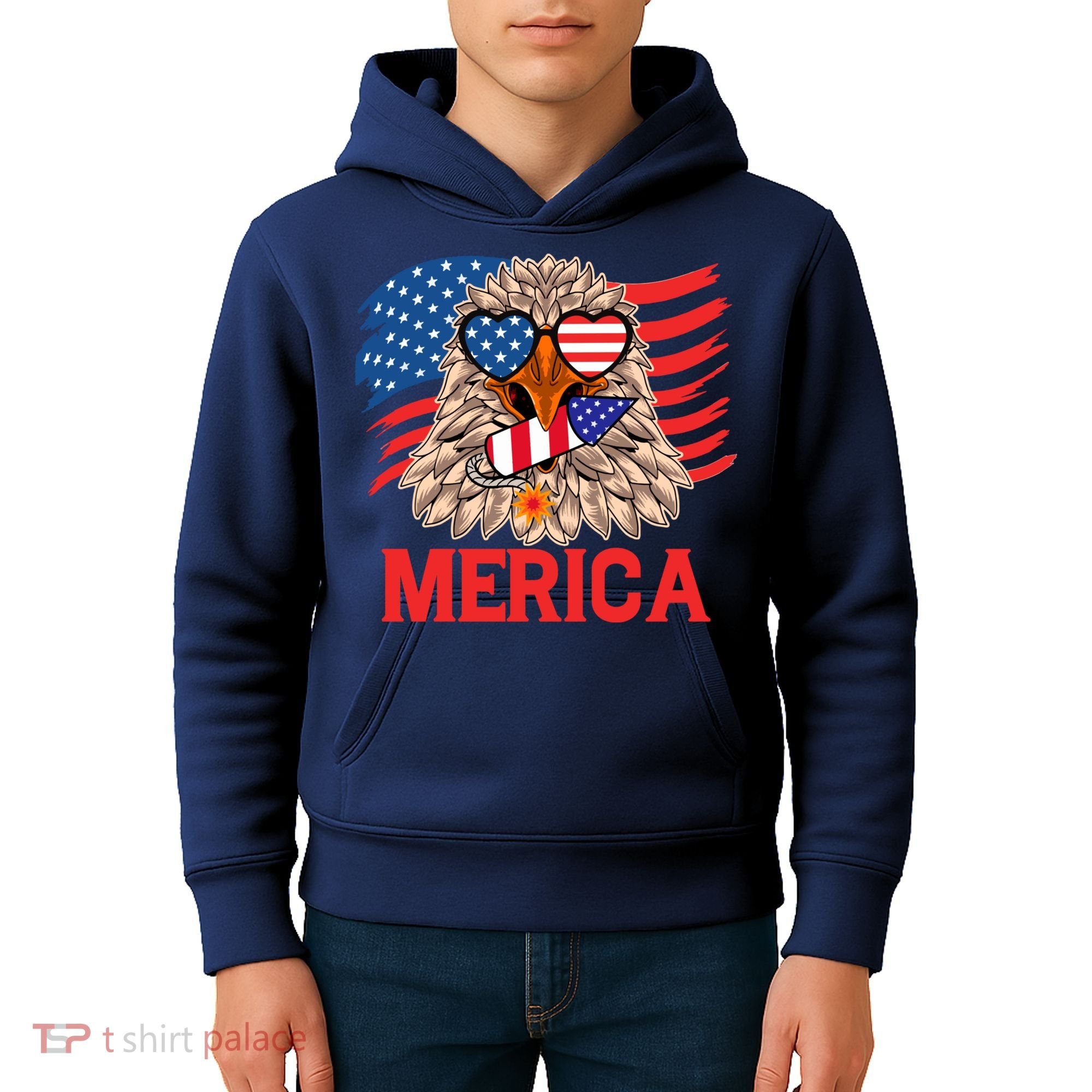 Eagle Mullet 4th Of July USA American Flag Merica Kids Hoodie