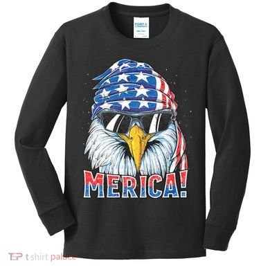 Eagle Merica 4th Of July Merica American Kids Long Sleeve Shirt