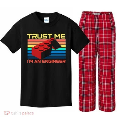 Engineer Master Builder Building Blocks Bricks Bricklayer Kids Plaid Pajama Set