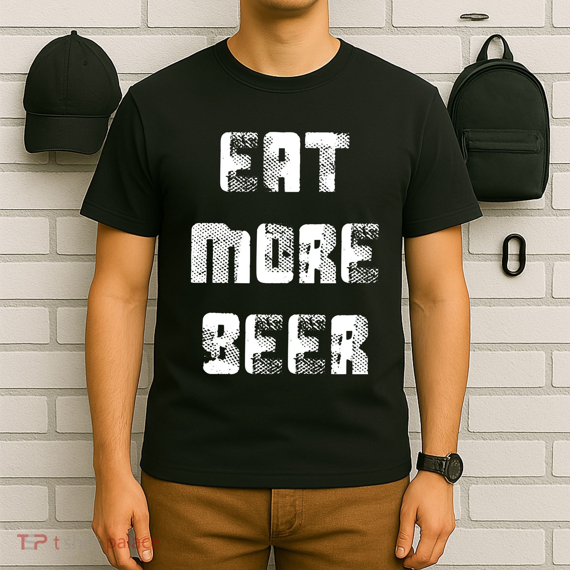 Eat More Beer Distressed Funny Drinking T-Shirt