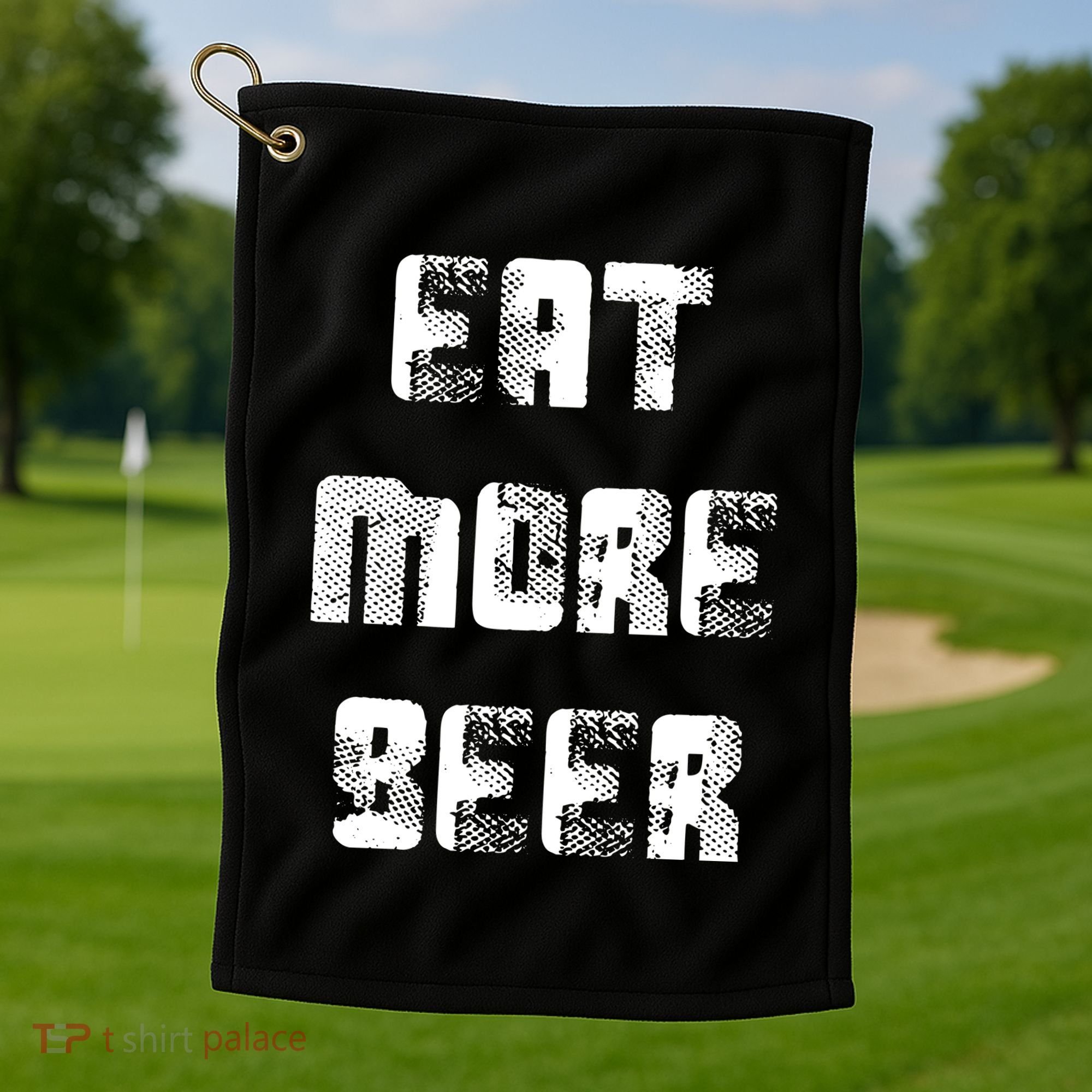Eat More Beer Distressed Funny Drinking Golf Towel