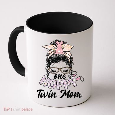 Easter Messy Bun One Hoppy Twin Mom Bunny Mom Easter Cool Gift Coffee Mug