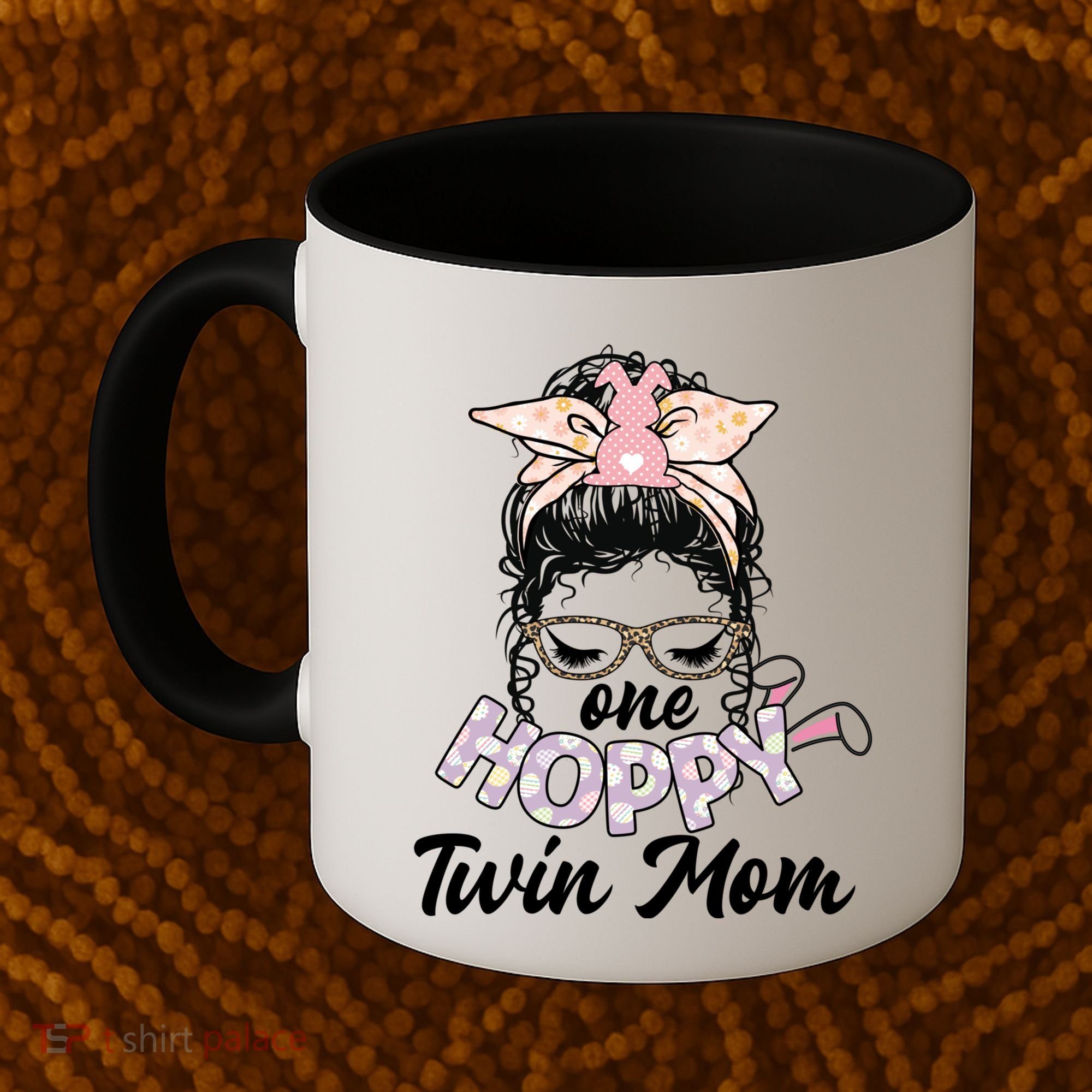 Easter Messy Bun One Hoppy Twin Mom Bunny Mom Easter Cool Gift Coffee Mug
