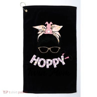 Easter Messy Bun One Hoppy Twin Mom Bunny Mom Easter Cool Gift Golf Towel
