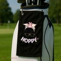 Easter Messy Bun One Hoppy Twin Mom Bunny Mom Easter Cool Gift Golf Towel thumb 2