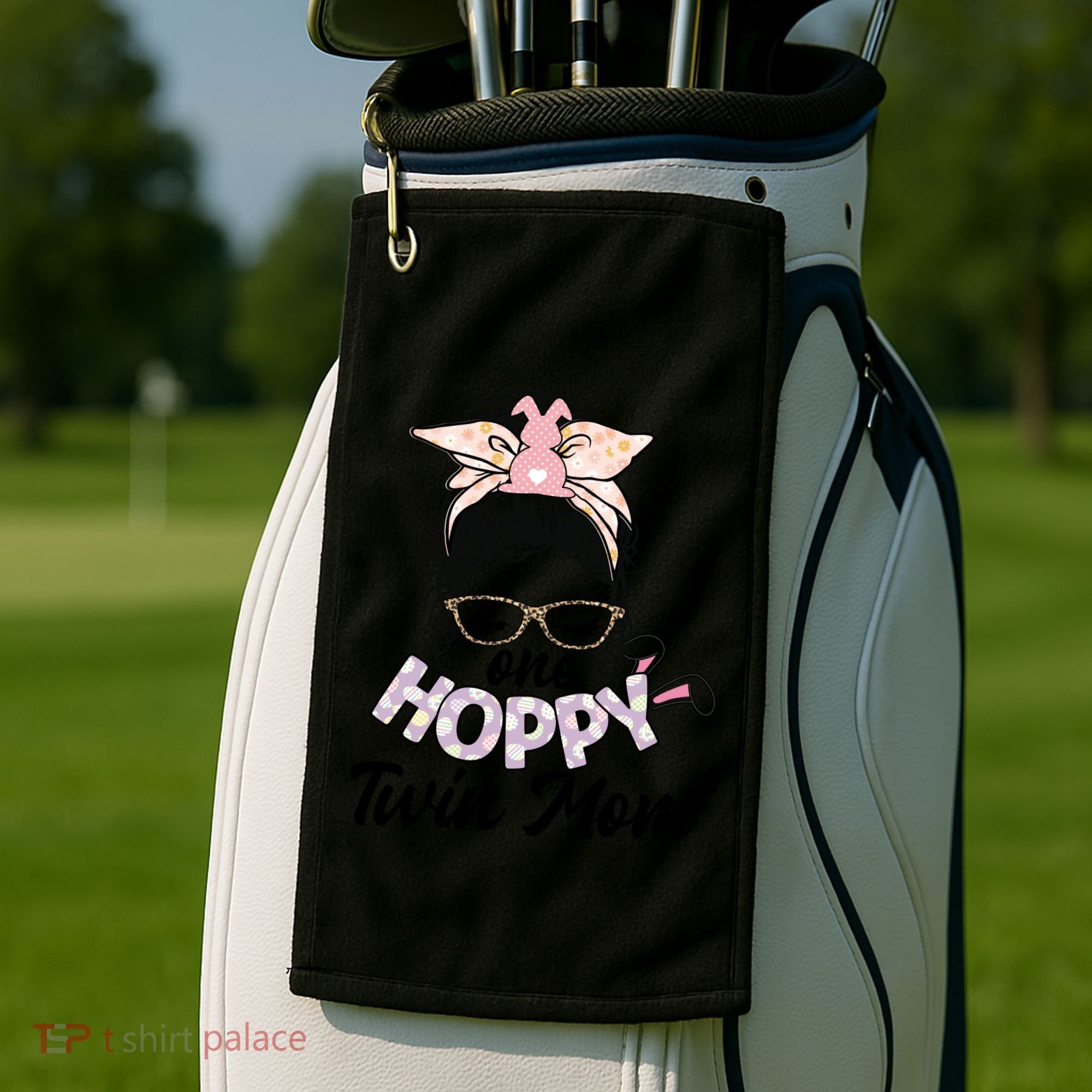 Easter Messy Bun One Hoppy Twin Mom Bunny Mom Easter Cool Gift Golf Towel