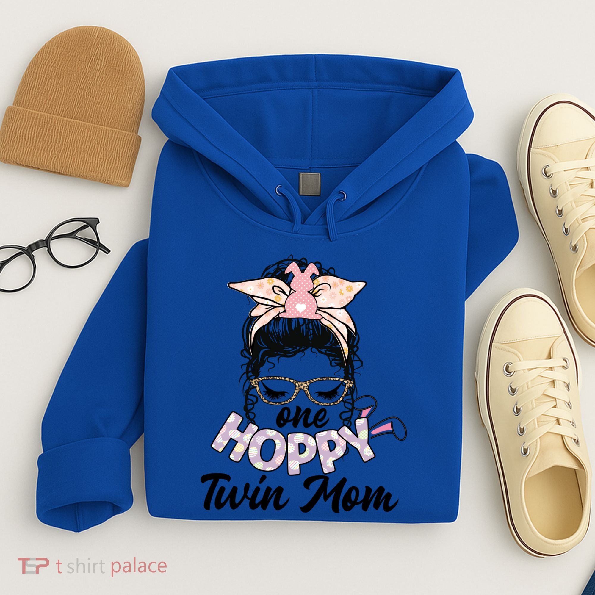 Easter Messy Bun One Hoppy Twin Mom Bunny Mom Easter Cool Gift Hoodie