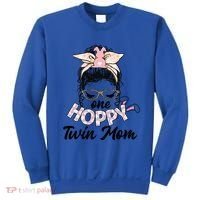 Easter Messy Bun One Hoppy Twin Mom Bunny Mom Easter Cool Gift Sweatshirt thumb 0