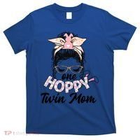 Easter Messy Bun One Hoppy Twin Mom Bunny Mom Easter Cool Gift T-Shirt thumb 0