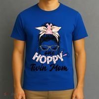 Easter Messy Bun One Hoppy Twin Mom Bunny Mom Easter Cool Gift T-Shirt thumb 3