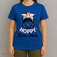 Easter Messy Bun One Hoppy Twin Mom Bunny Mom Easter Cool Gift T-Shirt thumb 4