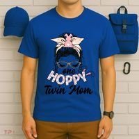 Easter Messy Bun One Hoppy Twin Mom Bunny Mom Easter Cool Gift T-Shirt thumb 6