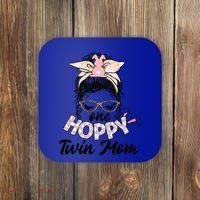 Easter Messy Bun One Hoppy Twin Mom Bunny Mom Easter Cool Gift Coaster thumb 0