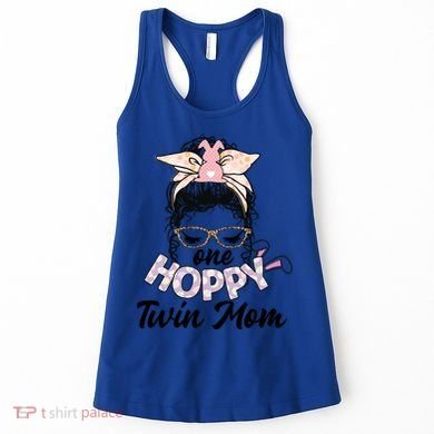 Easter Messy Bun One Hoppy Twin Mom Bunny Mom Easter Cool Gift Women's Tank Top